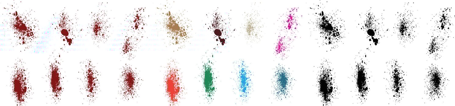 Red horror hand-painted grunge texture red, orange, green, purple, wheat, black color brush stroke blood ink splatter background set vector