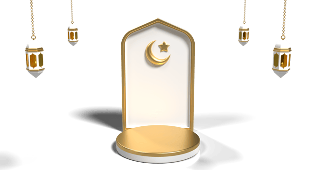 Luxury ramadan 3d podium decoration with lantern and mosque ornament. Islamic display podium decoration. Concept of islamic celebration. 3D rendering png
