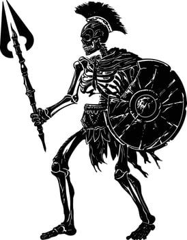 AI generated Silhouette skeleton warrior black color only full body vector