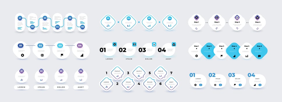 Flow chart infographic. Step 4 elements milestone timeline for business presentation, modern simple diagram. Vector productivity statistics set