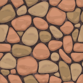 Cartoon paving street. Floor pavement tile, garden patio and road sidewalk paving plan, seamless pattern of cobblestone walkway. Vector texture