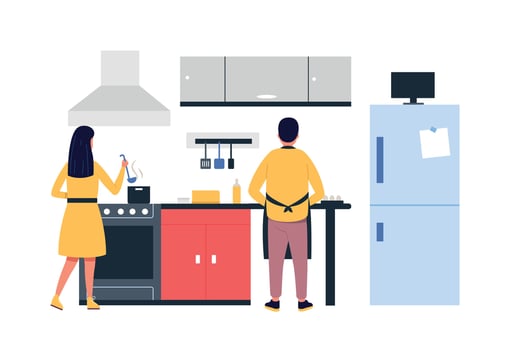People on kitchen cooking dinner or breakfast vector