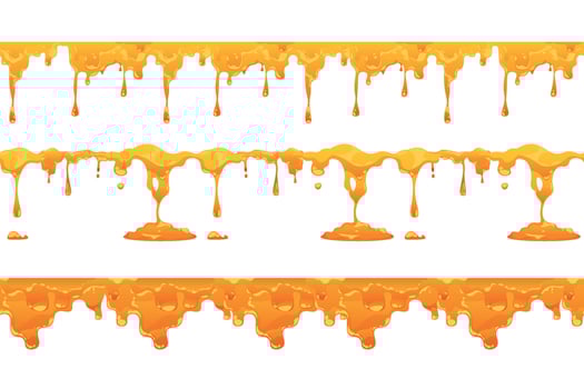 Honey drip pattern. Seamless print with pouring bee sweet nectar, melting liquid syrup drops for wrapping wallpaper fabric design. Vector texture