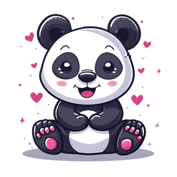 AI generated Cute panda with hearts sticker style on transparent background - Ai generated png