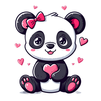 AI generated Cute panda with hearts sticker style on transparent background - Ai generated png