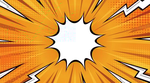 Comic Pop art background with thunder flash. Cute retro stripes pattern. Vector halftone illustration. For comic superhero text, speech bubble, message