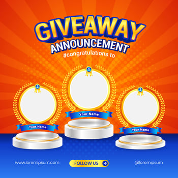 Giveaway winner announcement social media post banner template with 3d element vector