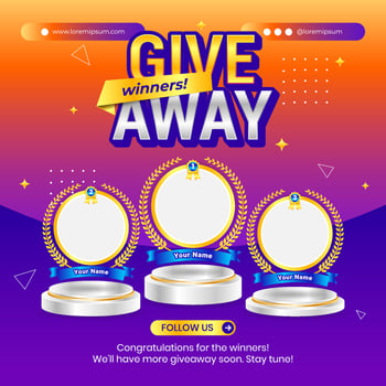 Giveaway winner announcement social media post banner template with 3d element vector