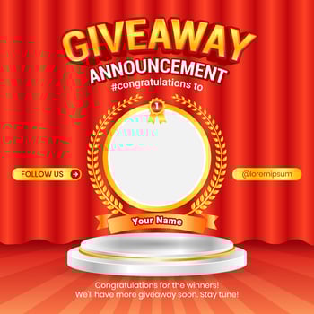 Giveaway winner announcement social media post banner template with 3d element vector