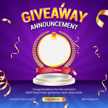 Giveaway winner announcement social media post banner template with 3d element vector