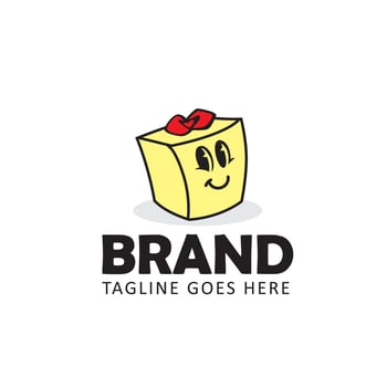 Funny gift box logo design template. vector
