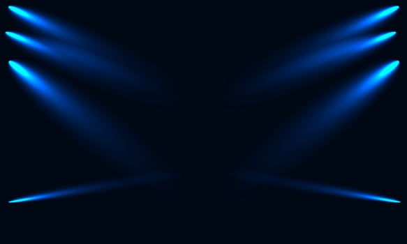 Blue stage lights on a dark background. Vector illustration