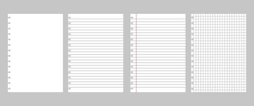 Realistic workbook torn paper sheets. Mockup sheets of paper torn from a notebook. Blank gridded notebook. vector