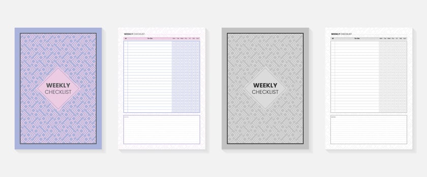 Weekly Checklist Pages with colorful cover and black and white design vector