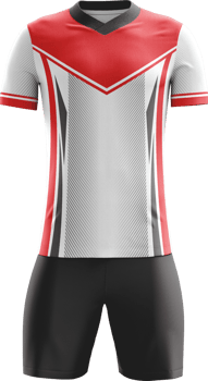 a soccer jersey with black shorts and red and white stripes png