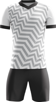 a soccer uniform with a black and white chevron pattern front view png