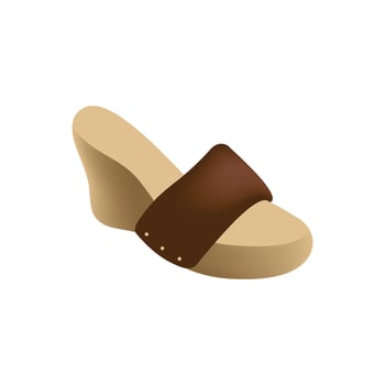 Woman fashion leather shoe emoji icon. Vector illustration of brown open-back shoes with metallic decoration isolated on white background.