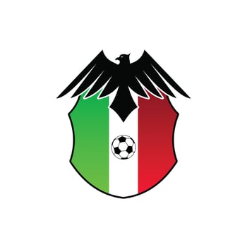 Football logo in flat style. Soccer ball. Sport games. Emblem, badge. Vector illustration, isolated on white background.