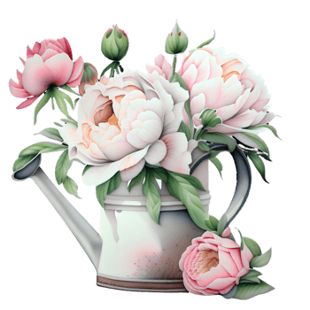 AI generated Watercolor peony flowers composition. Illustration of a blooming flower garden in pastel dusty rose colors. png
