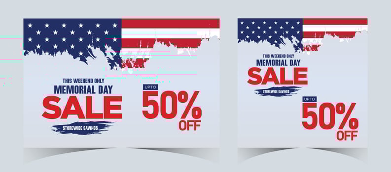 Set of memorial day sale web banner. Happy memorial day holiday sale post. Memorial day weekend sale banner. Memorial Day social media promotion template design in USA national flag colors vector