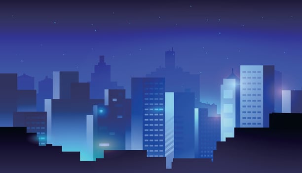 Night city panorama with cityscape background design. vector