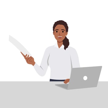 Young business woman hold read paper account documents at work concept vector