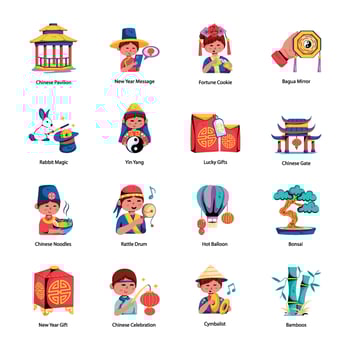 Bundle of Chinese Year Celebrations Flat Icons vector