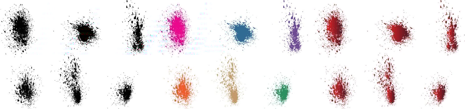 Brushstroke bloody handprint isolated orange, purple, red, wheat, black, green color paint ink vector banner background