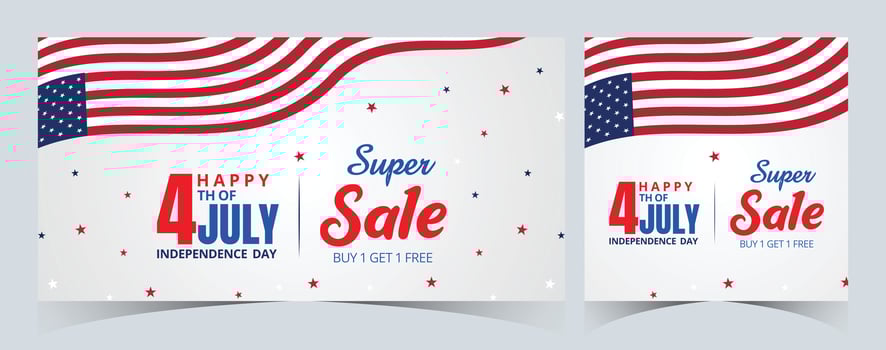 Set of Happy 4th of July. Fourth July Independence Day USA. Independence Day sale web banner. Independence Day USA social media promotion template. greeting card, poster with United States flag vector