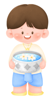 Songkran festival. Boy holding water bowl png