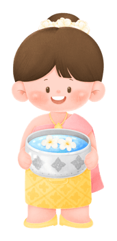 Songkran festival. Girl holding water bowl png