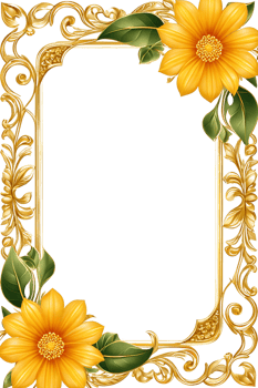 AI generated luxury gold flower frame border png transparent background