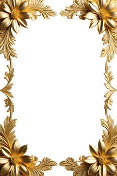 AI generated luxury gold flower frame border png transparent background
