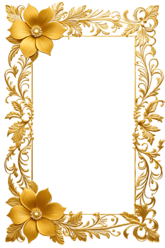 AI generated luxury gold flower frame border png transparent background