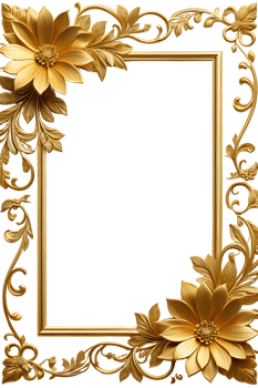 AI generated luxury gold flower frame border png transparent background