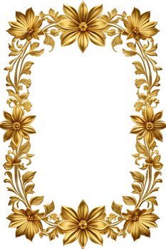 AI generated luxury gold flower frame border png transparent background