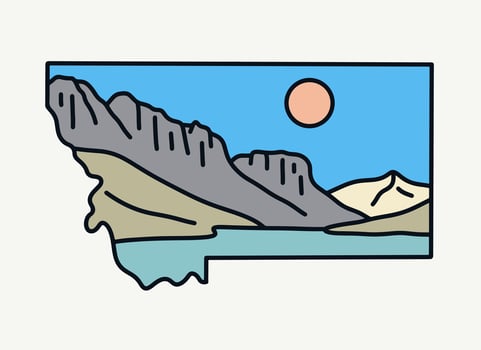 Glacier National Park in Montana mono line vector illustration for t shirt badge sticker design