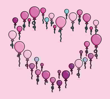 collection of balloons that form hearts or love sign for events on February 14th in Pixel illustration. Can be used for valentine merchandise, t shirt, sticker, banner, poster vector