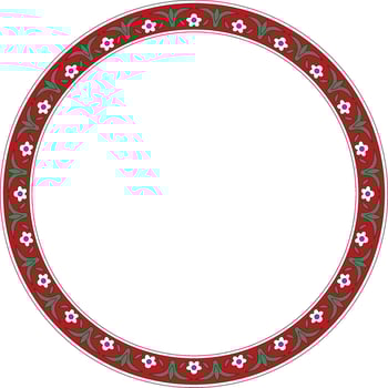 Vector colored round Turkish ornament. Ottoman circle, ring, frame. Muslim pattern for stained glass