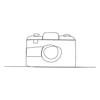 Continuous single line camera one line art drawing illustration art on camera vector