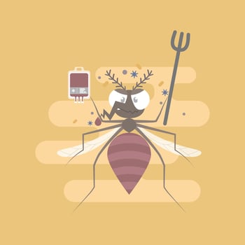 mosquito with blood bag and virus, bacteria, flat character design clip art vector illustration cartoon