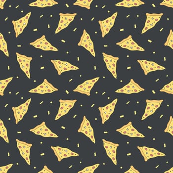 Seamless pizza pattern. Black and white pizza background. Doodle vector pizza illustration. Fast food vector pattern