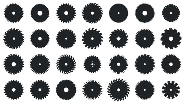 Circular saw. Rotary blades saw machine, cut teeth machine for carpentry, industrial machine for wood construction. Vector flat illustration