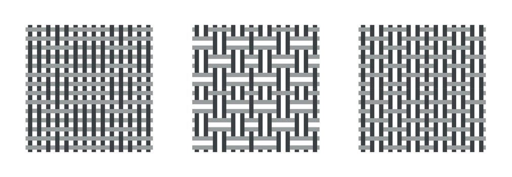 Weaving pattern. Geometric braided weft and wove threads for textile design, plaiting tessellation pattern. Vector textile texture