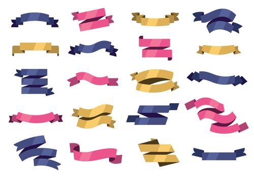 Colorful ribbon banners. Abstract decorative scroll borders for text, cartoon banner design for celebration decoration. Vector set