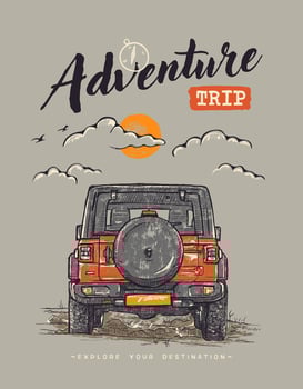 Vintage adventure poster with a retro off-road vehicle. Vector illustration