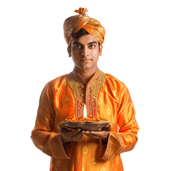 AI generated Man in traditional Indian clothes with Diwali candlelight png