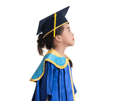 Portrait of cute asian children in a graduation gown isolated on transparent background. Education graduated schoolgirl. png