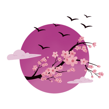 Spring Sakura and Moon illustration png