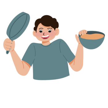 Man cooking pancakes with pan illustration png